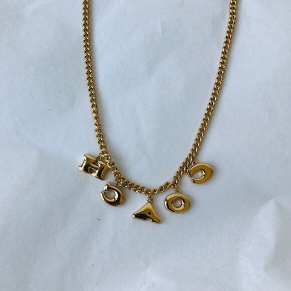 COACH Signature Gold-Tone/ Multicolor Embellished Logo Necklace w Jewelry bag - Picture 4 of 10